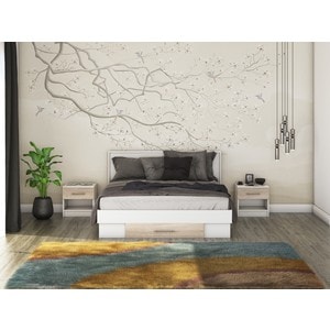 Mobila dormitor Beta, pat 160 x 200 cm, saltea, 2 noptiere, alb-sonoma