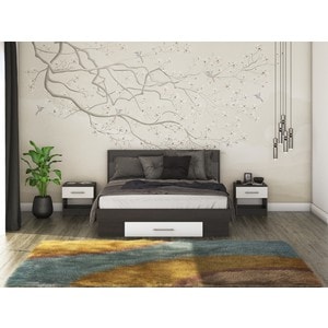 Mobila dormitor Beta, pat 160 x 200 cm, 2 noptiere, wenge-alb