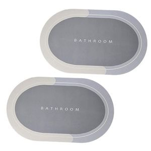 Set 2 x Covor de Baie Antiderapant SIKS, Model Bathroom, Oval, 78 x 48 cm, Albastru Deschis/Gri