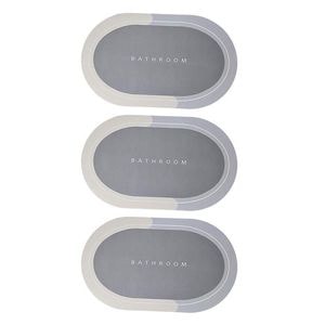 Set 3 x Covor de Baie Antiderapant SIKS, Model Bathroom, Oval, 78 x 48 cm, Albastru Deschis/Gri