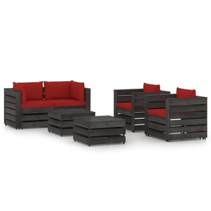 Set mobilier de gradina cu perne, 6 piese, gri, lemn tratat