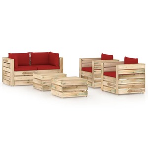 Set mobilier de gradina cu perne, 6 piese, lemn verde tratat