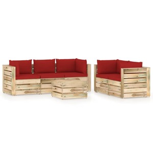 Set mobilier gradina cu perne, 6 piese, lemn verde tratat