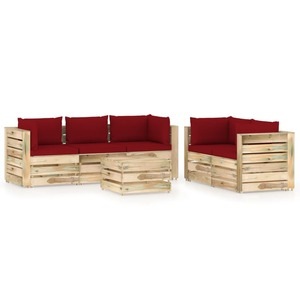 Set mobilier gradina cu perne, 6 piese, lemn verde tratat