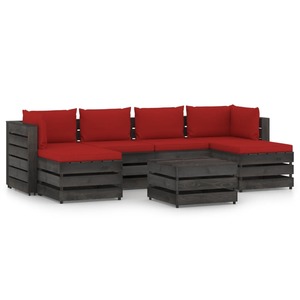 Set mobilier de gradina cu perne, 7 piese, gri, lemn tratat