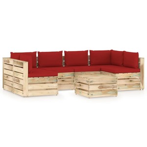 Set mobilier de gradina cu perne, 7 piese, lemn verde tratat