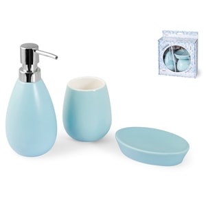 Set baie ceramica, albastru azuriu, 3 piese