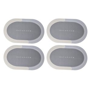Set 4 x Covor de Baie Antiderapant SIKS, Model Bathroom, Oval, 78 x 48 cm, Albastru Deschis/Gri
