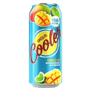Bere Ursus Cooler cu arome de Mango si Lime, doza, 0% alcool, 24 x 0.5 L, NM201345