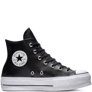 Tenisi cu platforma femei Converse Chuck Taylor All Star Lift Leather High Top, Negru, 38