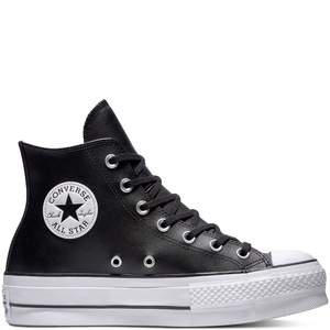 Tenisi cu platforma femei Converse Chuck Taylor All Star Lift Leather High Top, Negru, 39