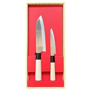 Set 2 cutite de bucatarie japoneze Santoku & Petty din otel inoxidabil pentru carne, peste, legume, cutie cadou