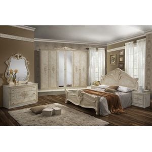 Mobila dormitor Amalfi, pat 160 x 200 cm, dulap, comoda, 2 noptiere, bej