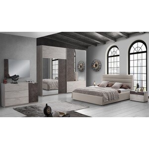 Dormitor Urban, ulm/maro, pat 160x200 cm, dulap cu 2 usi culisante, 2 noptiere, comoda