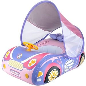 Colac inot cu parasolar pentru bebelusi si copii, masina gonflabila, violet, potrivit 1-4 ani, bebeLOGIC