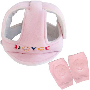 Set casca antisoc protectie cap bebelusi si copii, patrupedie, reglabila, roz, Genunchiere bebelusi, antialunecare, bumbac, roz, mediLOGIC
