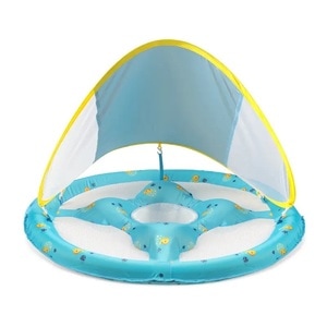 Colac inot tip saltea cu centru de activitati pentru bebelusi si copii pentru piscina, cu chilotel, albastru, 6-36 luni bebeLOGIC