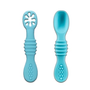Set 2 pre-lingurite pentru diversificare si intarcare, 4-24 luni, silicon fara BPA, striatii antialunecare, albastre, bebeLOGIC
