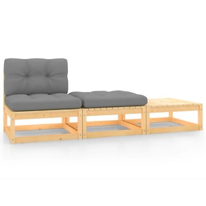 Set mobilier gradina cu perne, 3 piese, lemn masiv de pin