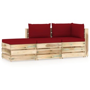 Set mobilier de gradina cu perne, 3 piese, lemn verde tratat