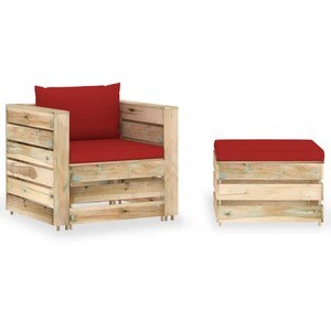 Set mobilier gradina cu perne, 2 piese, lemn tratat verde