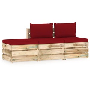 Set mobilier gradina cu perne, 3 piese, lemn verde tratat