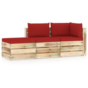 Set mobilier gradina cu perne, 3 piese, lemn verde tratat