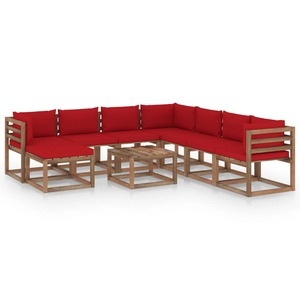 Set mobilier de gradina cu perne rosii, 9 piese