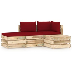Set mobilier gradina cu perne, 4 piese, lemn verde tratat