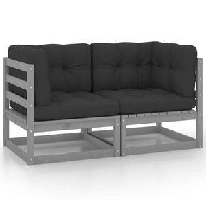 Canapea terasa, 2 locuri, lemn, 140 x 70 x 67 cm, gri-negru
