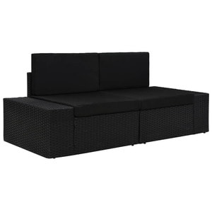 Canapea modulara cu 2 locuri, negru, poliratan