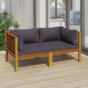 Canapea terasa, 2 locuri, lemn, 138 x 69 x 62.5 cm, maro-gri inchis