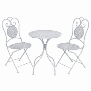 Set mobilier gradina Bistro, 3 piese, otel, alb, sol-43150