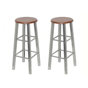 Scaune de bar, 2 buc., metal, sezut din MDF