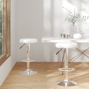 Scaune de bar, 2 buc., alb, piele ecologica