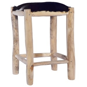 Taburet de bar, piele naturala si lemn masiv de tec