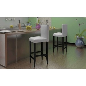 Scaune de bar, 2 buc., alb, piele ecologica