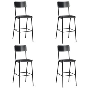Scaune de bar, 4 buc., negru, placaj solid si otel