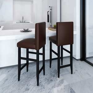 Scaune de bar, 2 buc., maro inchis, piele ecologica