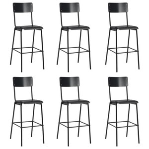 Taburete de bar, 6 buc., negru, placaj solid & otel