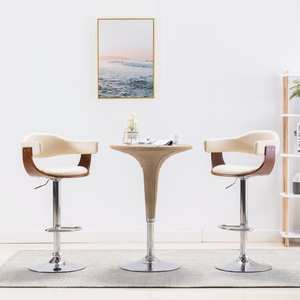 Scaune de bar, 2 buc., crem, lemn curbat si piele ecologica