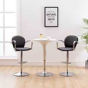 Scaune de bar cu brate, 2 buc., negru, piele ecologica
