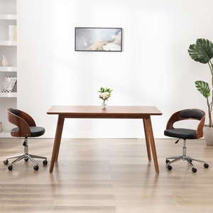 Scaune pivotante, 2 buc. negru, lemn curbat & piele ecologica