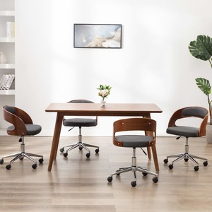 Scaune pivotante de masa, 4 buc., gri, lemn curbat si textil