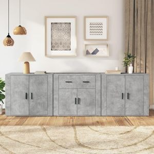 Servante, 3 piese, gri beton, lemn prelucrat, sol-3185419