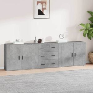 Servante, 3 piese, gri beton, lemn prelucrat, sol-3185403