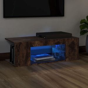 Comoda TV VidaXL Sol-822665, iluminare LED, lemn, 90 x 39 x 30 cm, stejar fumuriu