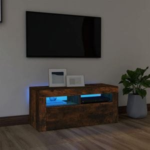 Comoda TV VidaXL Sol-822721, lemn, 90 x 35 x 40 cm, iluminare LED, stejar fumuriu