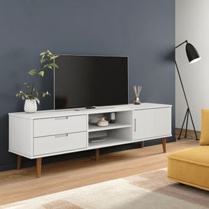 Comoda TV, alb, 158x40x49 cm, lemn masiv de pin, sol-350535