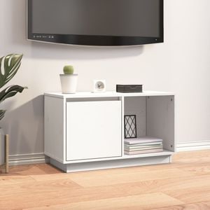 Comoda TV VidaXL Sol-814335, lemn masiv, 74 x 35 x 44 cm, alb